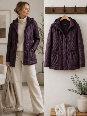 Junge Denmark Plum Purple Quilted Jacket Hooded Lightweight Coat EU 38